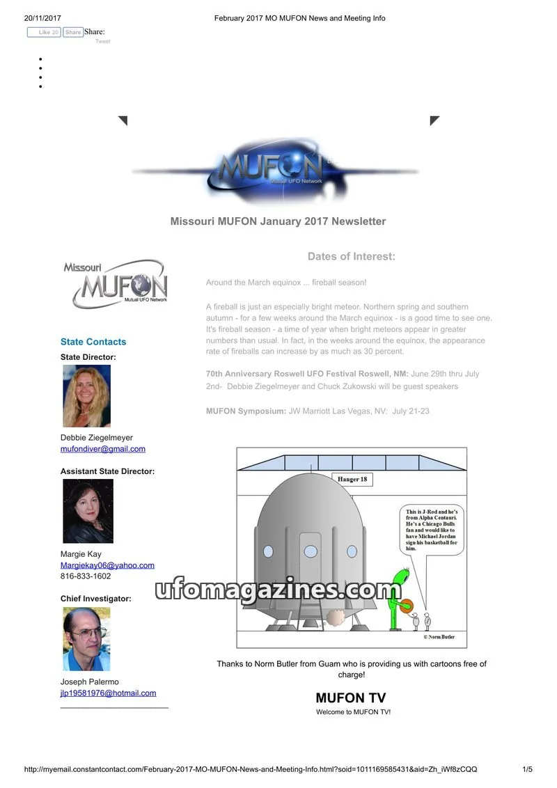 Cover of MUFON issue February 2017: Missouri MUFON January 2017 Newsletter