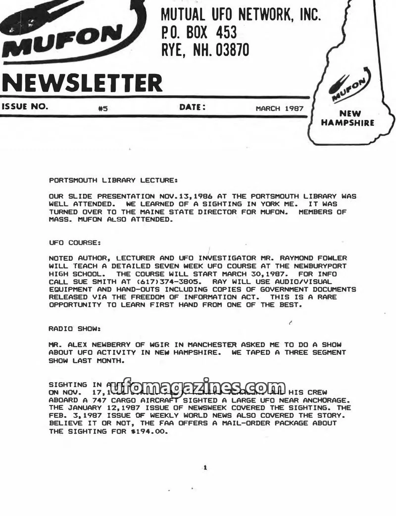 Cover of MUTUAL UFO NETWORK, INC. issue 5: MUFON NEWSLETTER