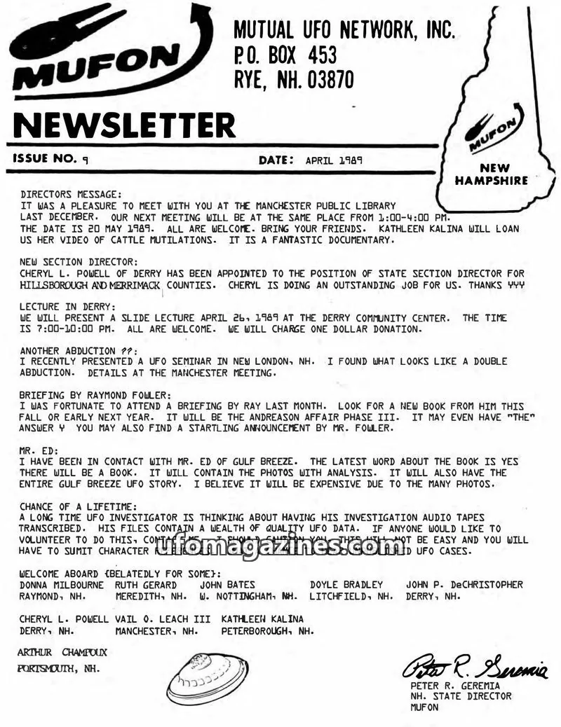 Cover of MUTUAL UFO NETWORK, INC. issue 9: MUFON NEWSLETTER