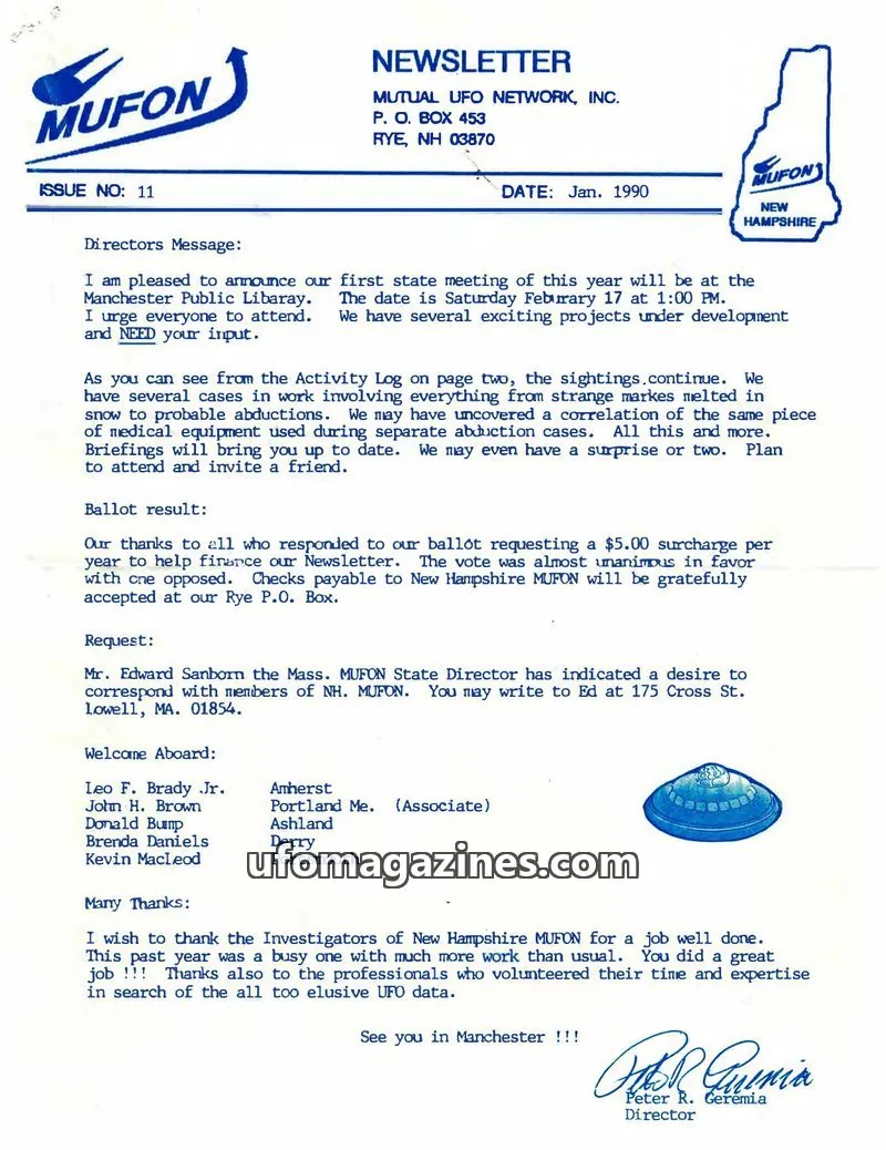 Cover of MUTUAL UFO NETWORK, INC. issue 11: NEWSLETTER