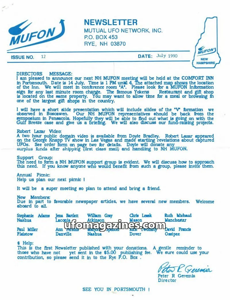 Cover of MUTUAL UFO NETWORK, INC. issue 12: NEWSLETTER