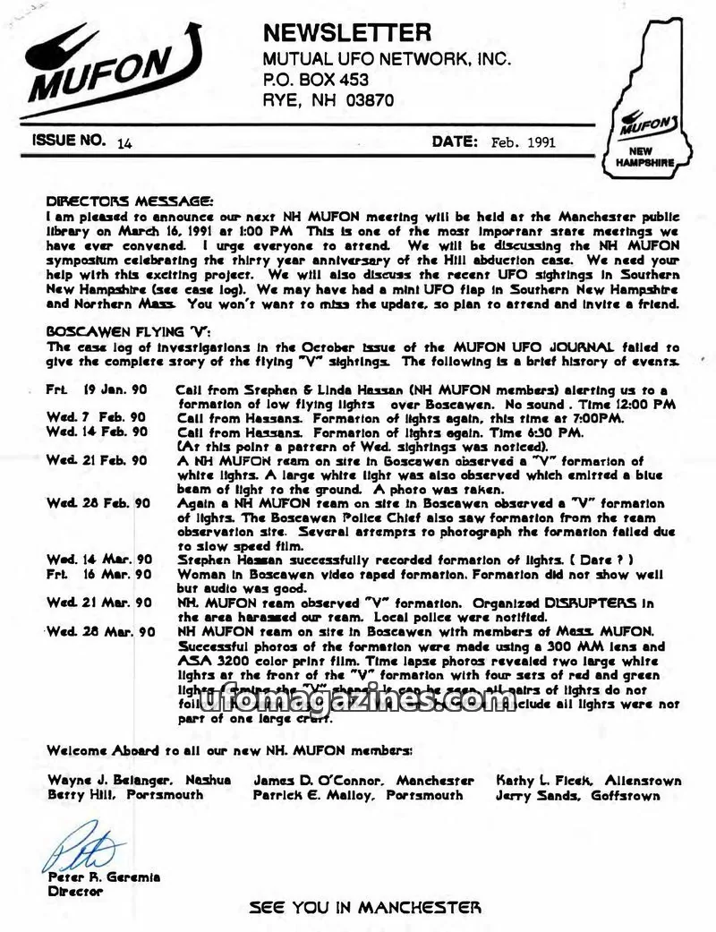Cover of MUTUAL UFO NETWORK, INC. issue 14: MUFON NEWSLETTER