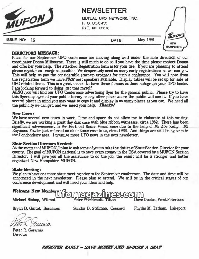 Cover of MUTUAL UFO NETWORK, INC. issue 15: NEWSLETTER