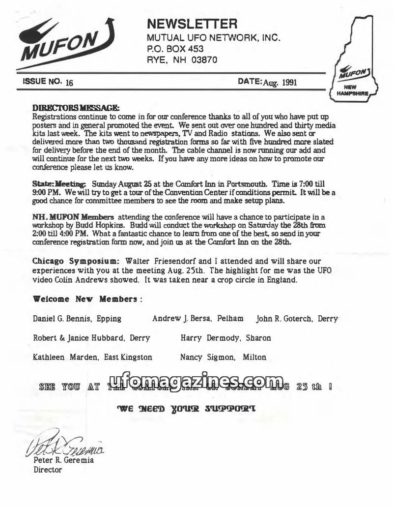Cover of MUTUAL UFO NETWORK, INC. issue 16: NEWSLETTER