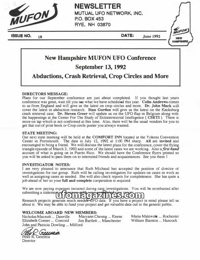 Cover of MUTUAL UFO NETWORK, INC. issue 18: NEWSLETTER