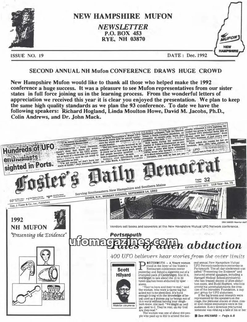 Cover of MUFON New Hampshire newsletter issue 19: NEW HAMPSHIRE MUFON NEWSLETTER