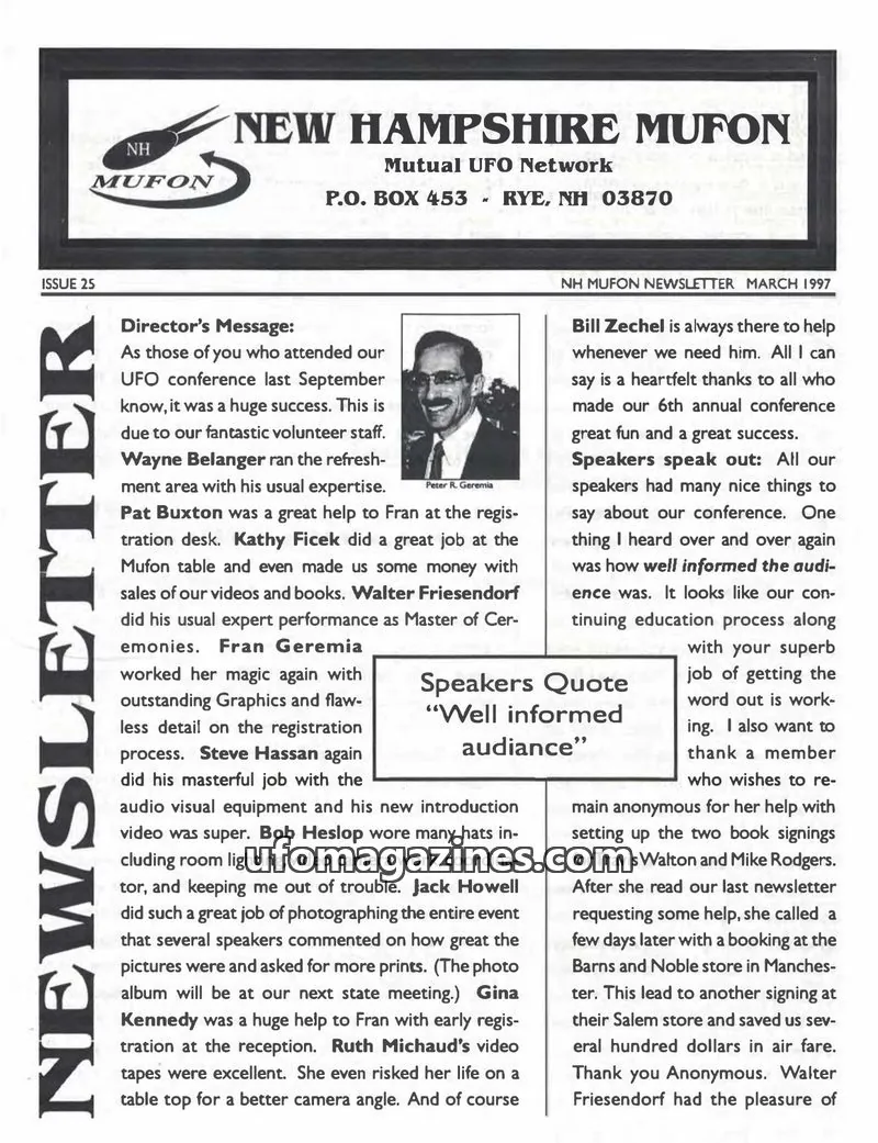 Cover of MUFON New Hampshire newsletter issue 25: NEW HAMPSHIRE MUFON NEWSLETTER