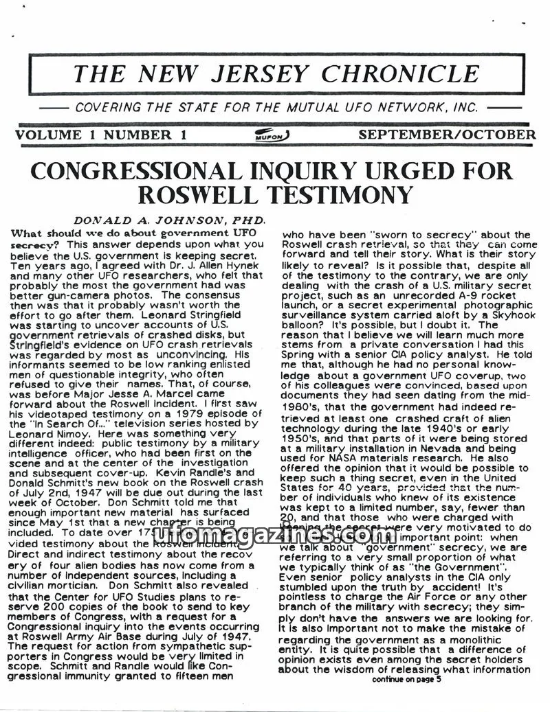 Cover of MUFON issue 1: THE NEW JERSEY CHRONICLE