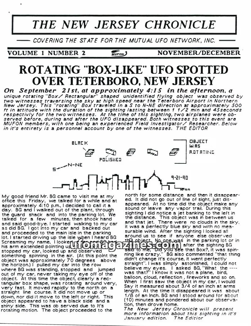 Cover of THE NEW JERSEY MUTUAL UFO NETWORK issue VOLUME 1 NUMBER 2: THE NEW JERSEY CHRONICLE