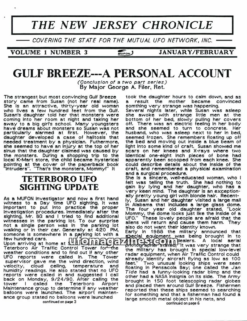 Cover of THE NEW JERSEY MUTUAL UFO NETWORK, INC. issue VOLUME 1 NUMBER 3: THE NEW JERSEY CHRONICLE