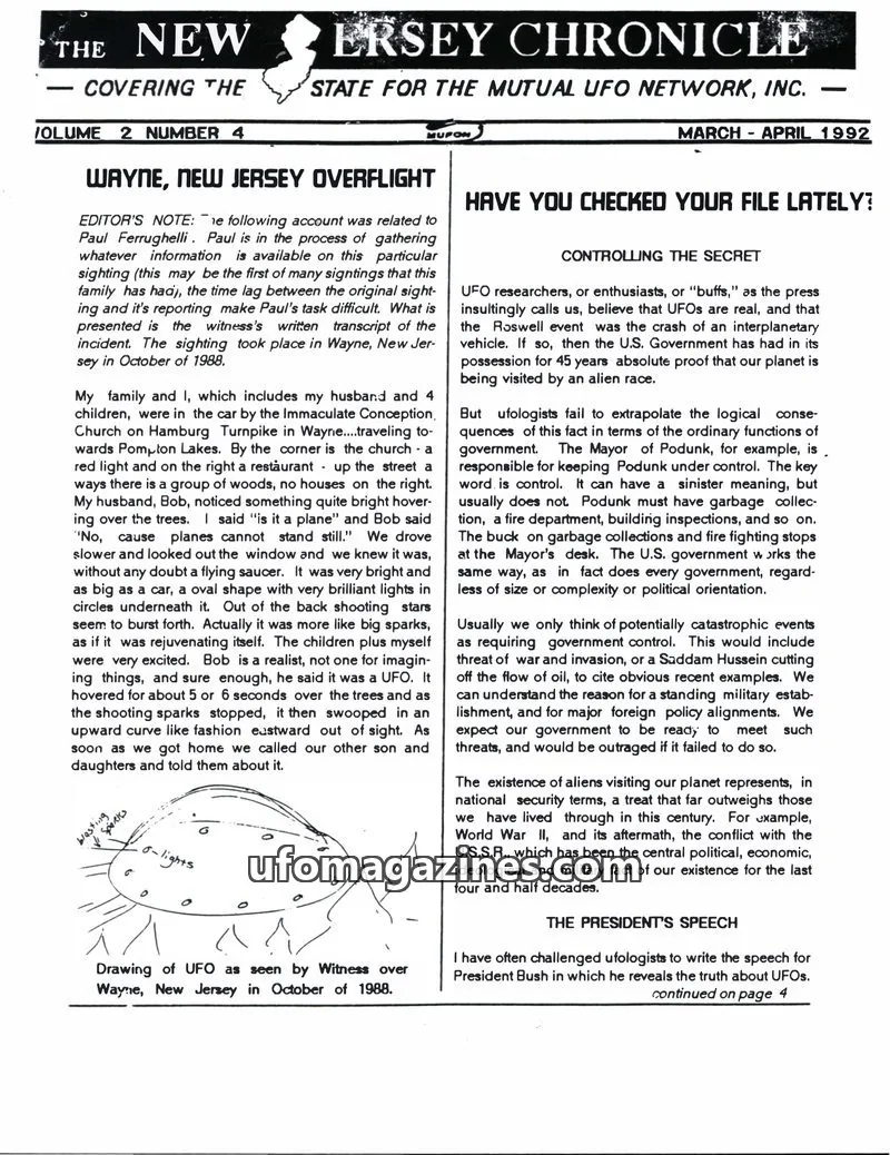 Cover of MUTUAL UFO NETWORK, INC. issue VOLUME 2 NUMBER 4: THE NEW JERSEY CHRONICLE