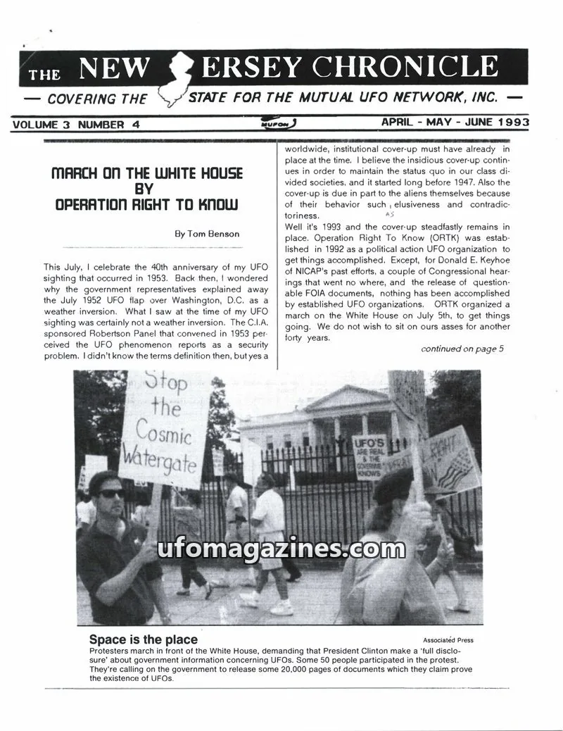 Cover of THE STATE FOR THE MUTUAL UFO NETWORK, INC. issue VOLUME 3 NUMBER 4: THE NEW JERSEY CHRONICLE