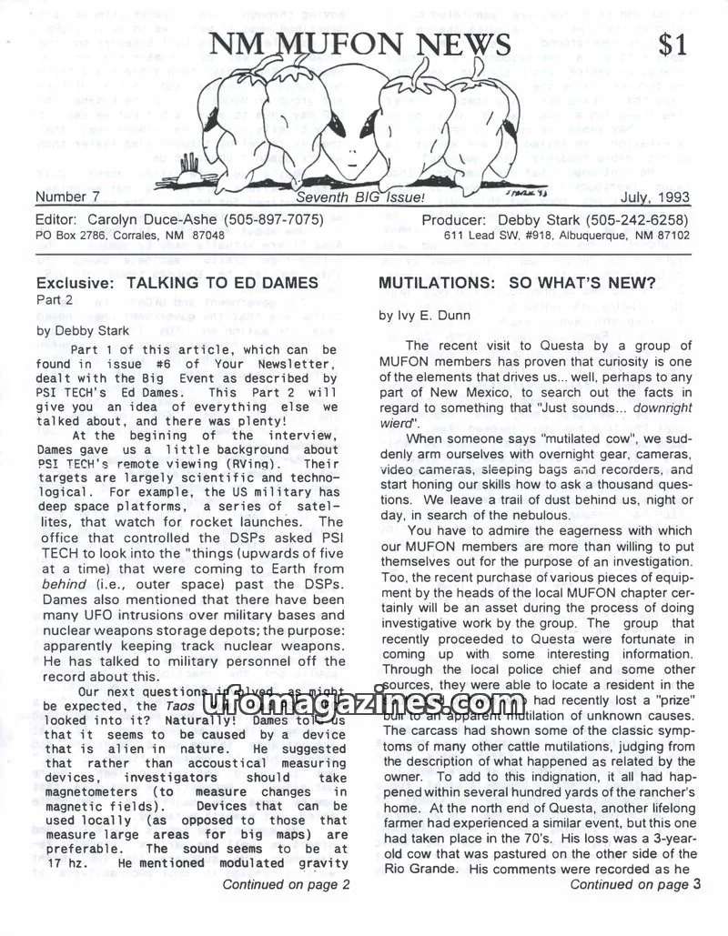 Cover of MUFON New Mexico (NM MUFON News) issue 7: NM MUFON NEWS