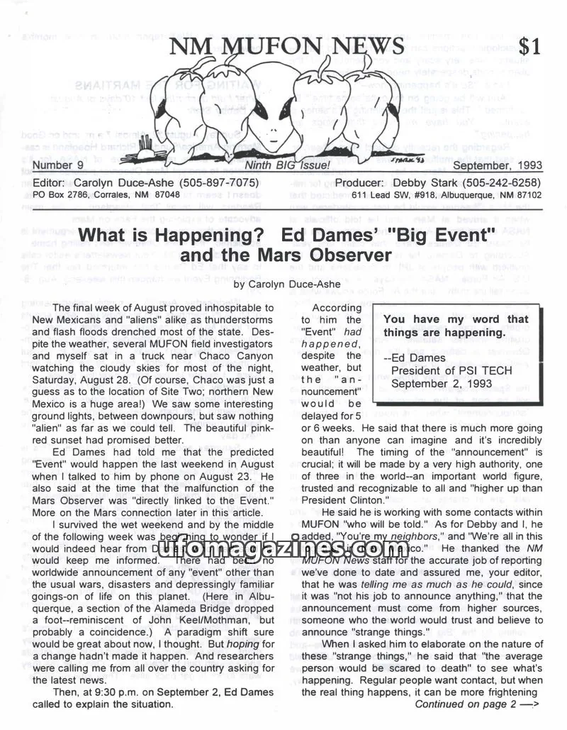 Cover of MUFON New Mexico (NM MUFON News) issue 9: NM MUFON NEWS