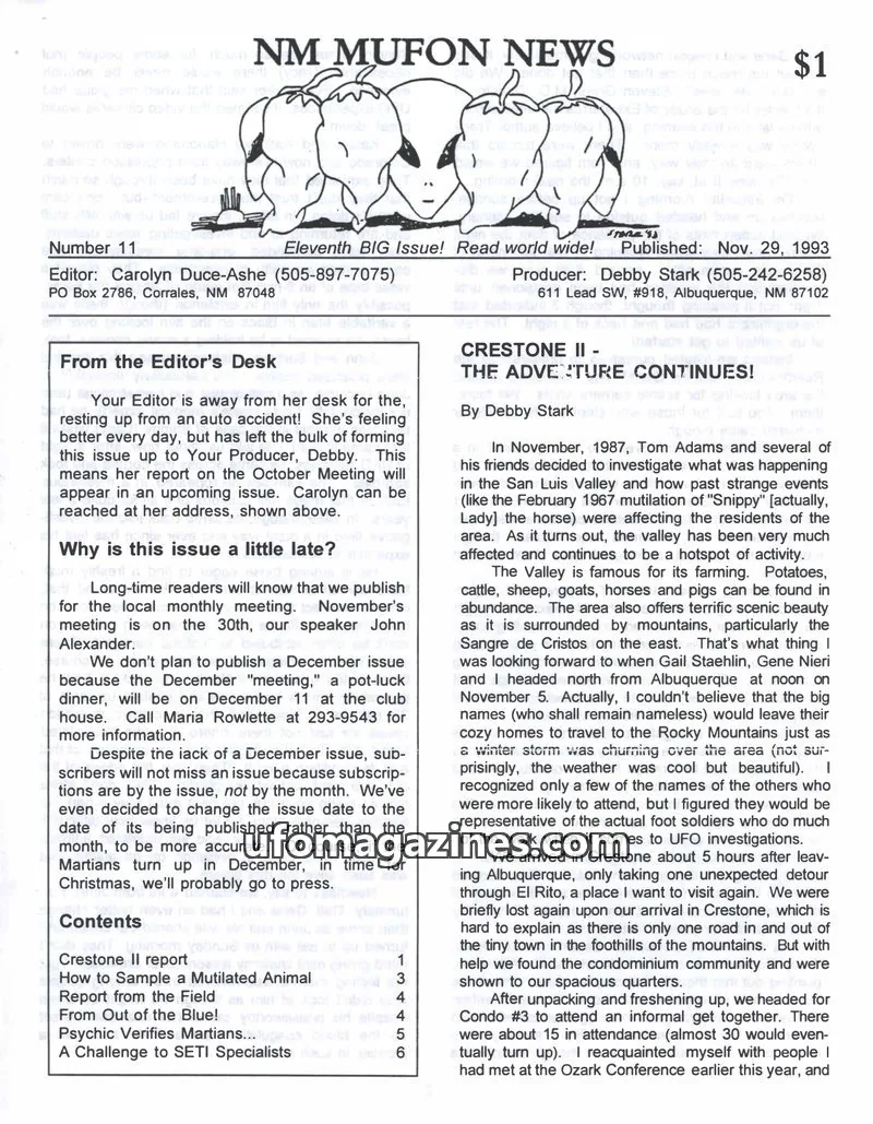 Cover of MUFON New Mexico (NM MUFON News) issue 11: NM MUFON NEWS