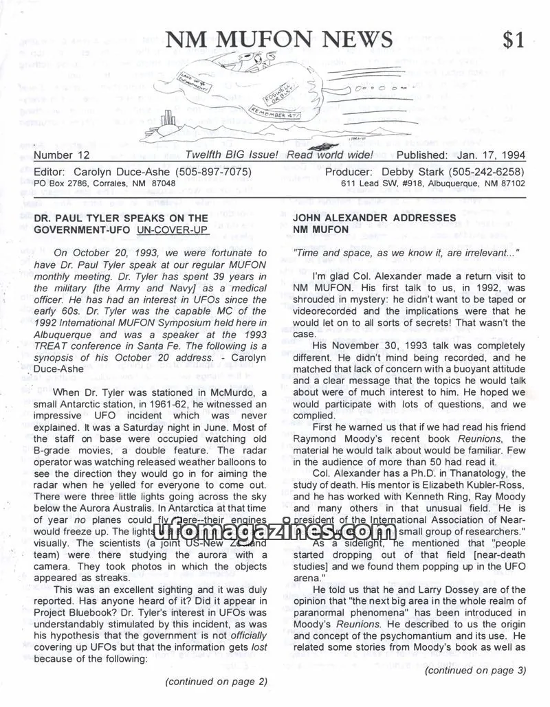 Cover of MUFON New Mexico (NM MUFON News) issue 12: NM MUFON NEWS