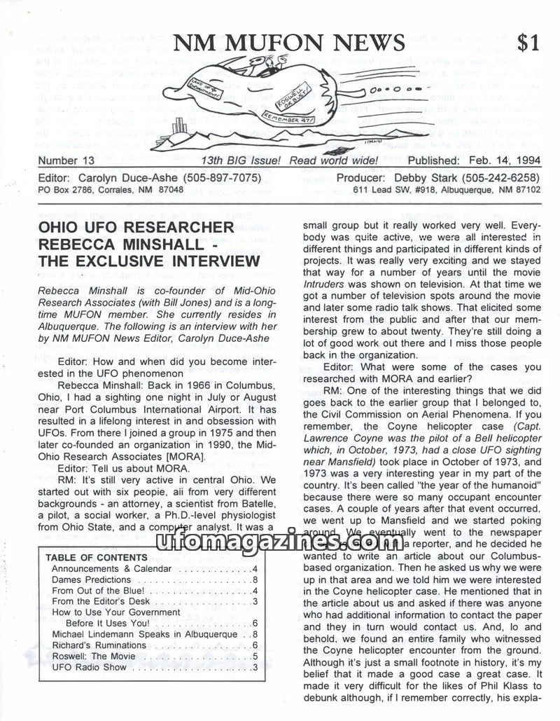 Cover of MUFON New Mexico (NM MUFON News) issue 13: NM MUFON NEWS