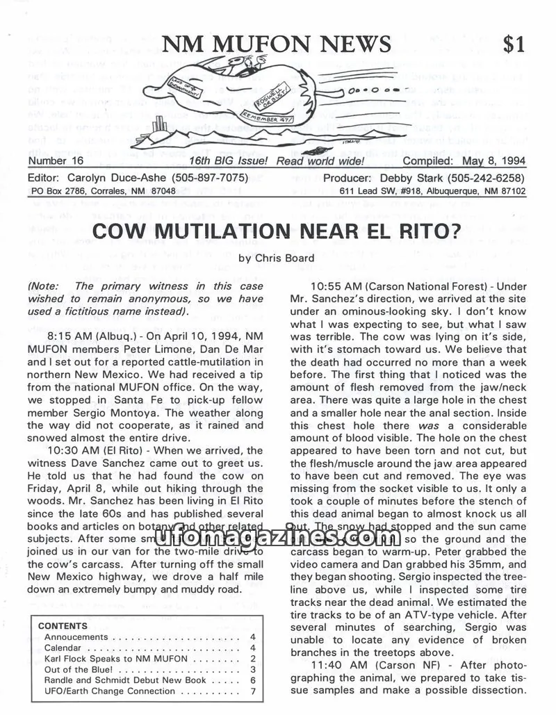 Cover of MUFON New Mexico (NM MUFON News) issue 16: NM MUFON NEWS
