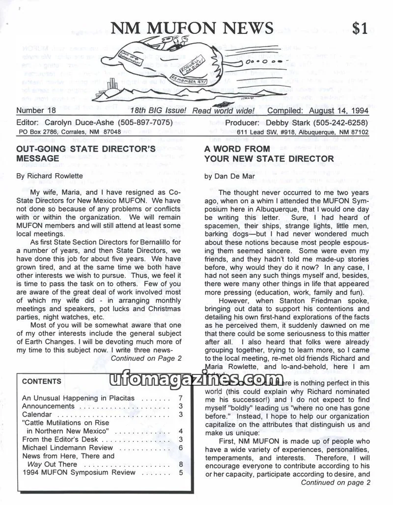 Cover of Mutual UFO Network issue 18: NM MUFON NEWS