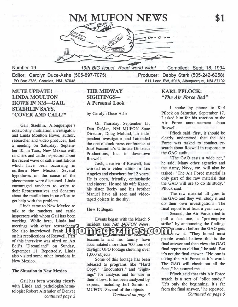 Cover of MUFON New Mexico (NM MUFON News) issue 19: NM MUFON NEWS