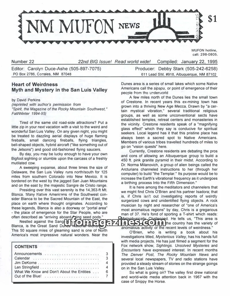 Cover of MUFON issue 22: NM MUFON NEWS