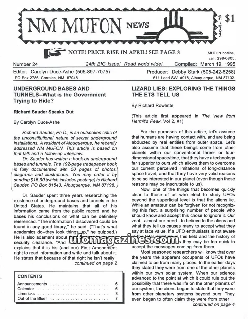 Cover of MUFON New Mexico (NM MUFON News) issue 24: NM MUFON NEWS