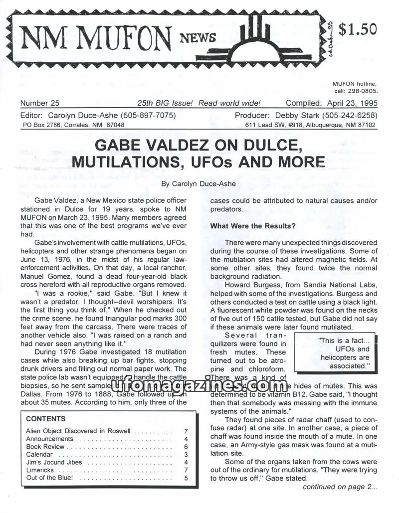 Cover of MUFON New Mexico (NM MUFON News) issue 25: NM MUFON NEWS