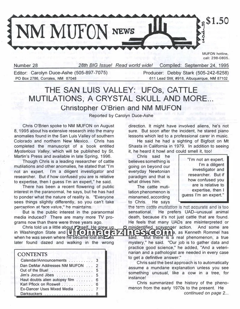 Cover of MUFON New Mexico (NM MUFON News) issue 28: NM MUFON NEWS