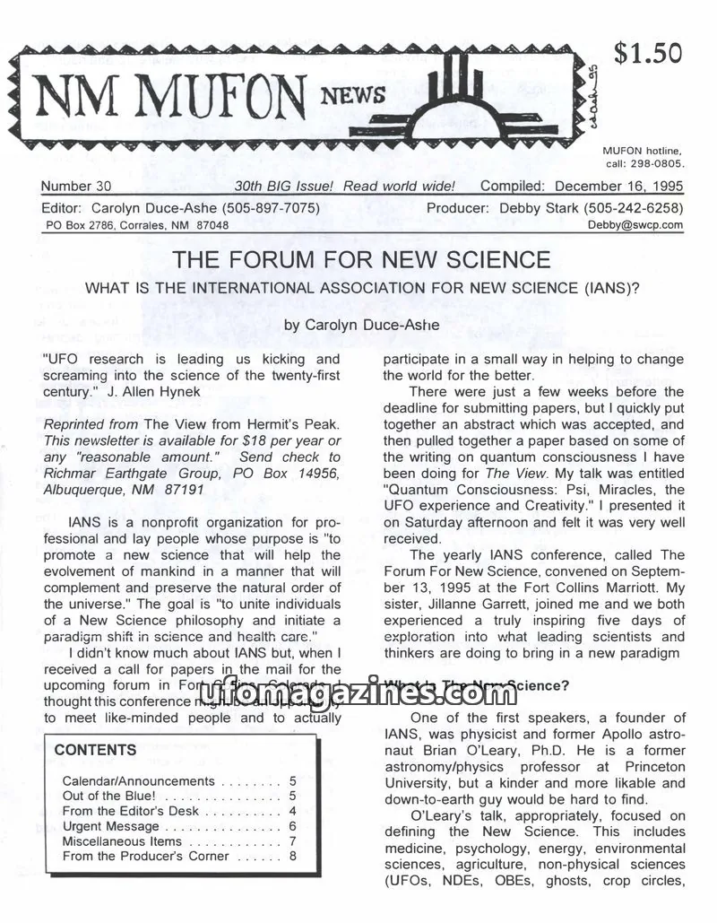 Cover of MUFON New Mexico (NM MUFON News) issue 30: NM MUFON NEWS