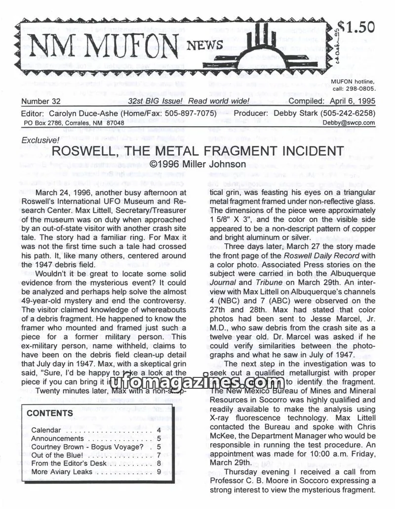 Cover of MUFON issue 32: NM MUFON NEWS