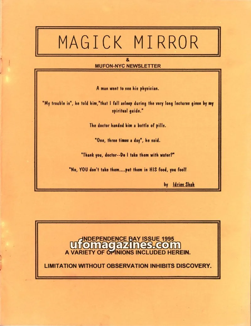 Cover of MUFON New York City (Magick Mirror) issue INDEPENDENCE DAY ISSUE 1995: MAGICK MIRROR