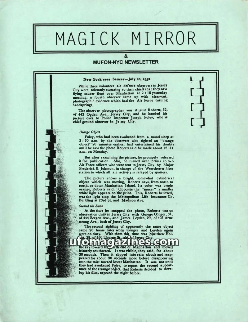 Cover of MUFON New York City (Magick Mirror) issue FALL 1995: MAGICK MIRROR