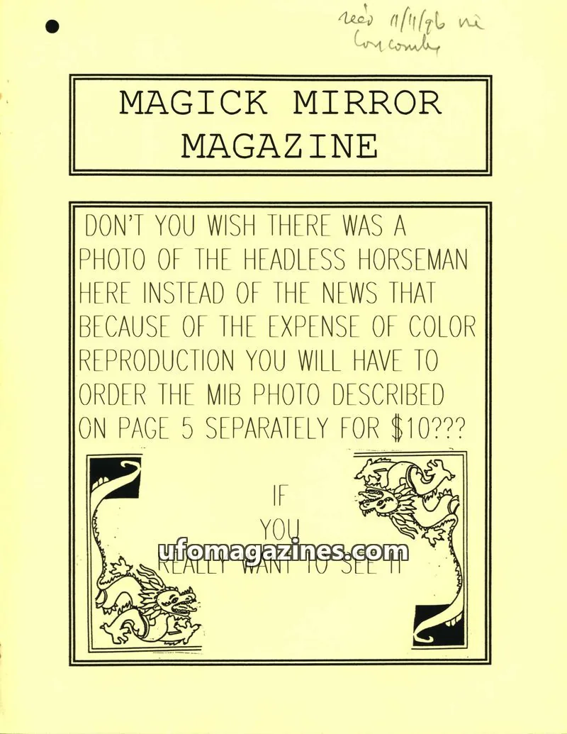 Cover of MUFON New York City (Magick Mirror) issue FALL 1996: MAGICK MIRROR MAGAZINE
