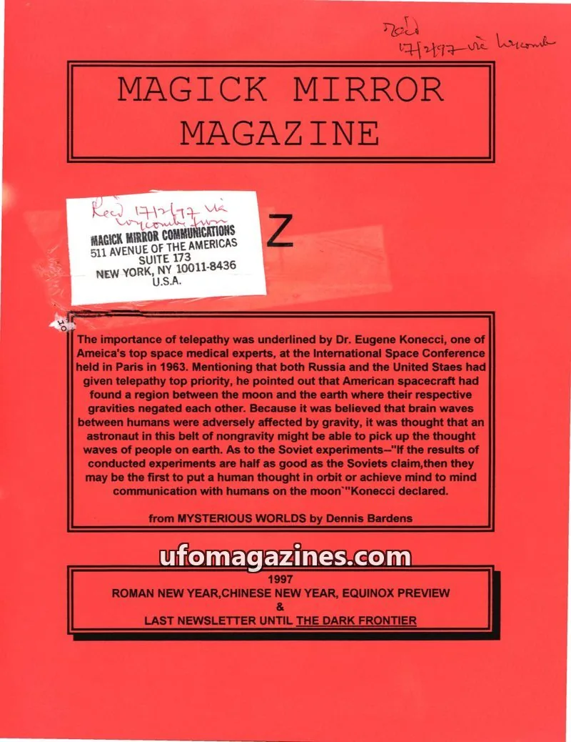 Cover of MUFON New York City (Magick Mirror) issue NEW YEAR 1997: MAGICK MIRROR MAGAZINE