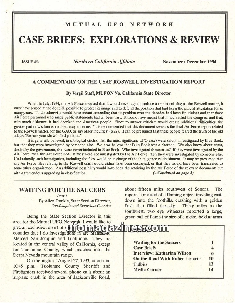 Cover of MUTUAL UFO NETWORK, INC. issue #3: CASE BRIEFS: EXPLORATIONS & REVIEW