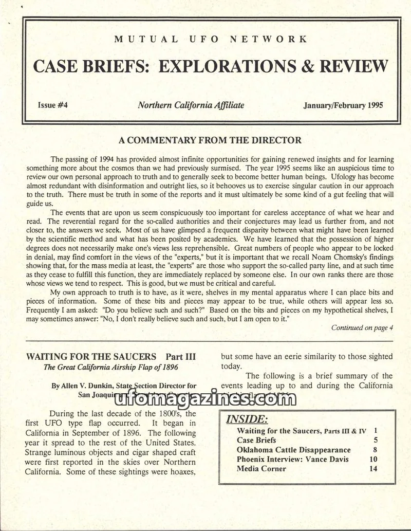 Cover of MUTUAL UFO NETWORK issue #4: CASE BRIEFS: EXPLORATIONS & REVIEW