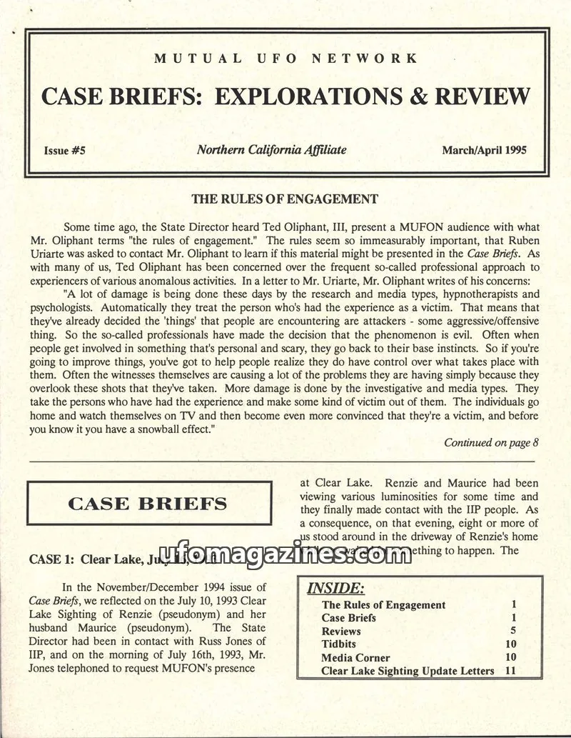 Cover of MUTUAL UFO NETWORK issue #5: CASE BRIEFS: EXPLORATIONS & REVIEW