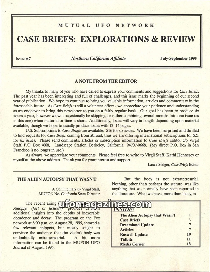 Cover of MUTUAL UFO NETWORK issue #7: CASE BRIEFS: EXPLORATIONS & REVIEW