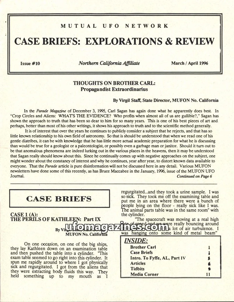 Cover of MUTUAL UFO NETWORK, INC. issue #10: CASE BRIEFS: EXPLORATIONS & REVIEW