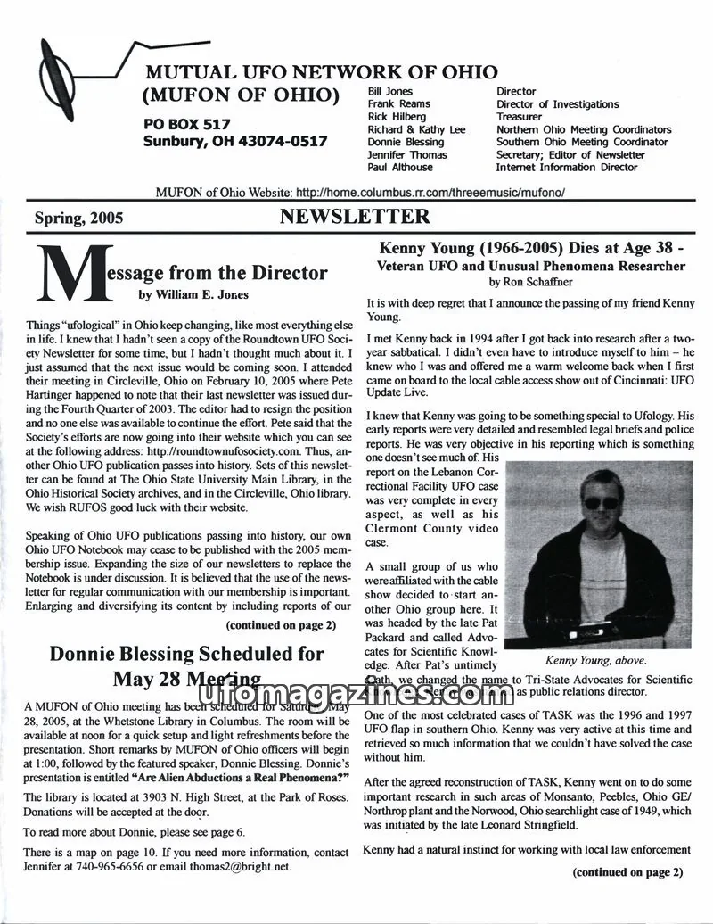 Cover of MUFON Ohio (Newsletter) issue Spring, 2005: MUFON of Ohio Newsletter