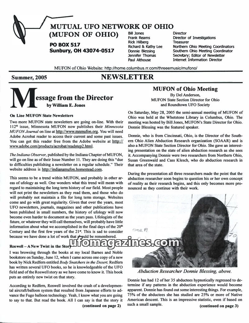 Cover of MUFON Ohio (Newsletter) issue Summer, 2005: MUFON OF OHIO NEWSLETTER