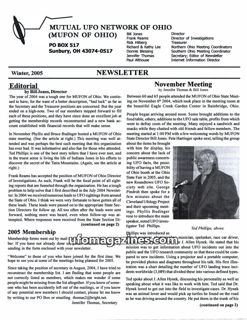 Cover of MUFON Ohio (Newsletter) issue Winter, 2005: MUTUAL UFO NETWORK OF OHIO (MUFON OF OHIO) NEWSLETTER