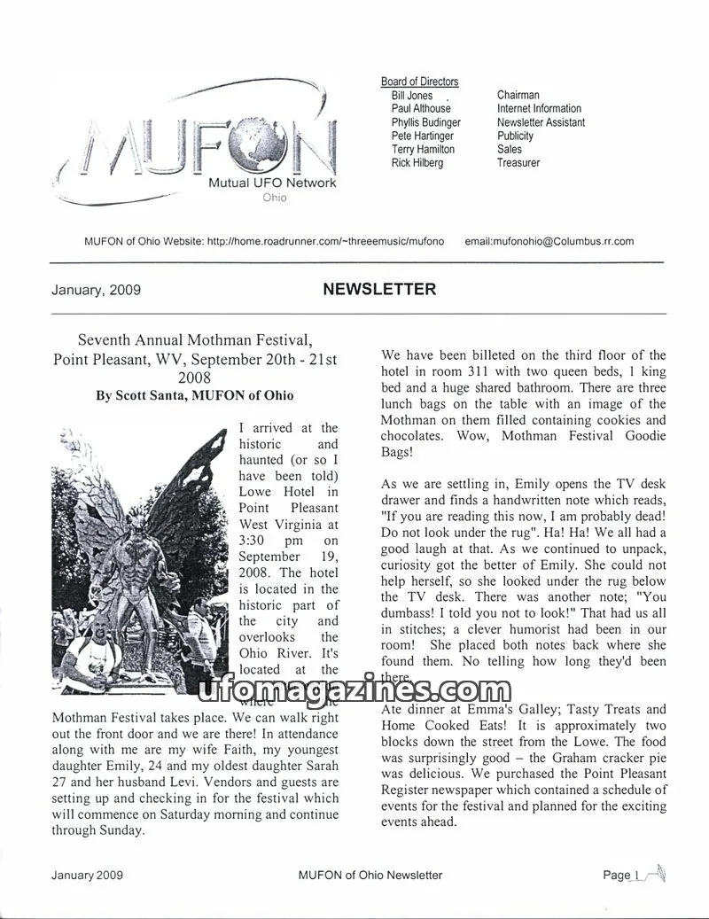 Cover of MUFON Ohio (Newsletter) issue January, 2009: MUFON of Ohio Newsletter