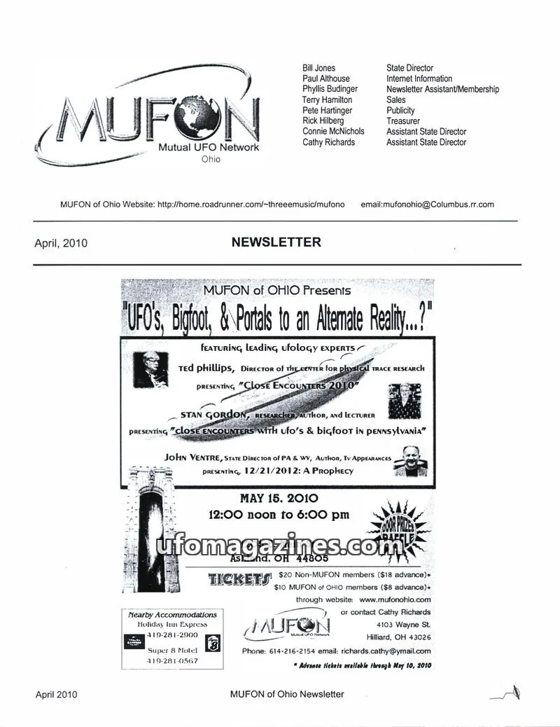 Cover of MUFON Ohio (Newsletter) issue April 2010: MUFON of Ohio Newsletter