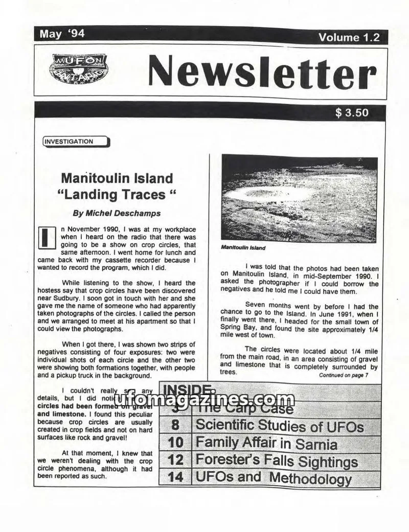 Cover of MUFON Ontario (Newsletter) issue 1.2: MUFON Newsletter