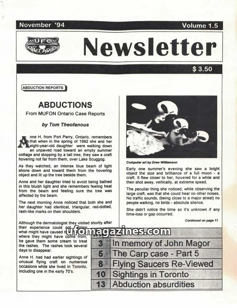 Cover of MUFON Ontario (Newsletter) issue 1.5: MUFON Newsletter