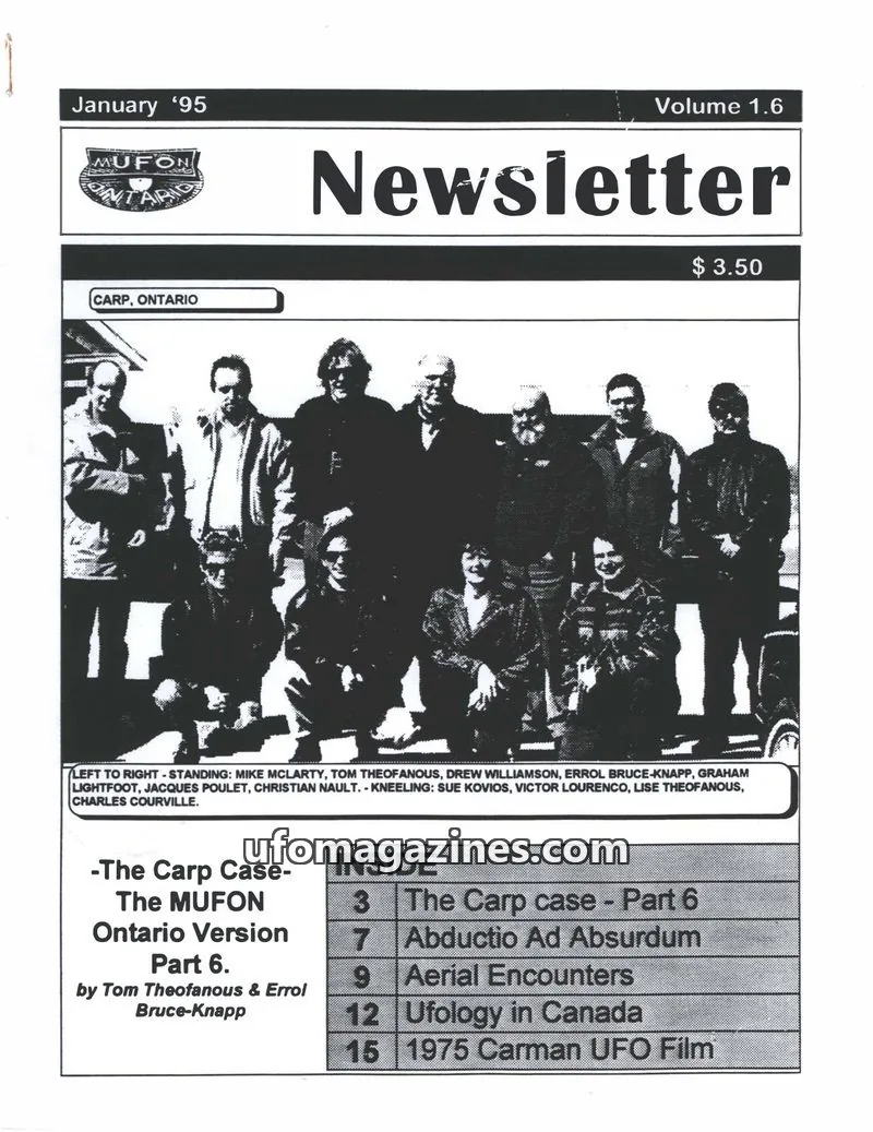 Cover of MUFON Ontario (Newsletter) issue 1.6: MUFON ONTARIO Newsletter