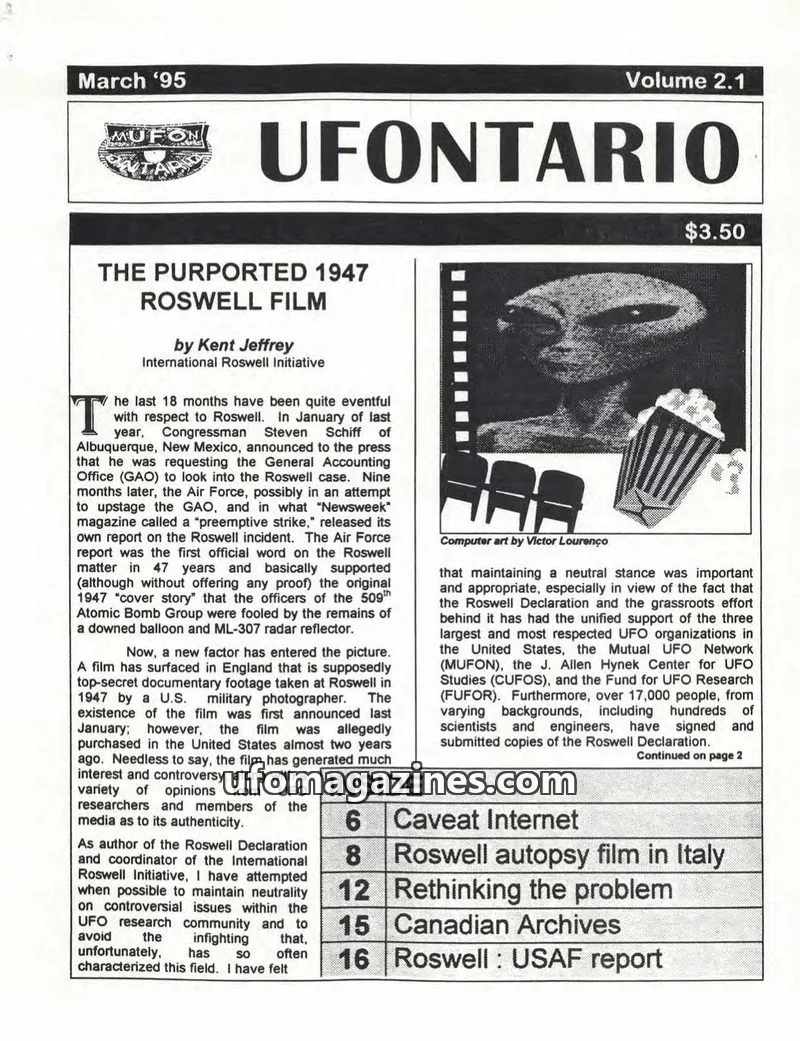 Cover of MUFON Ontario (Newsletter) issue Volume 2.1: UFONTARIO