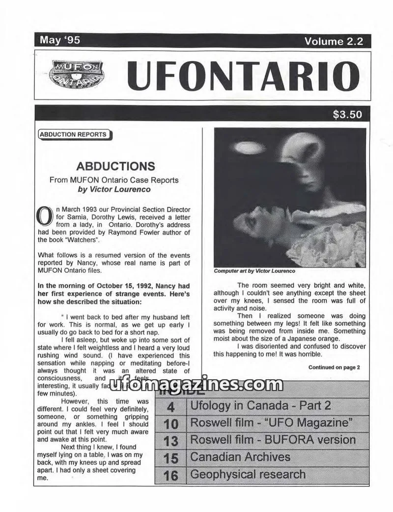 Cover of Mutual UFO Network (MUFON) in ONTARIO issue 2.2: UFONTARIO