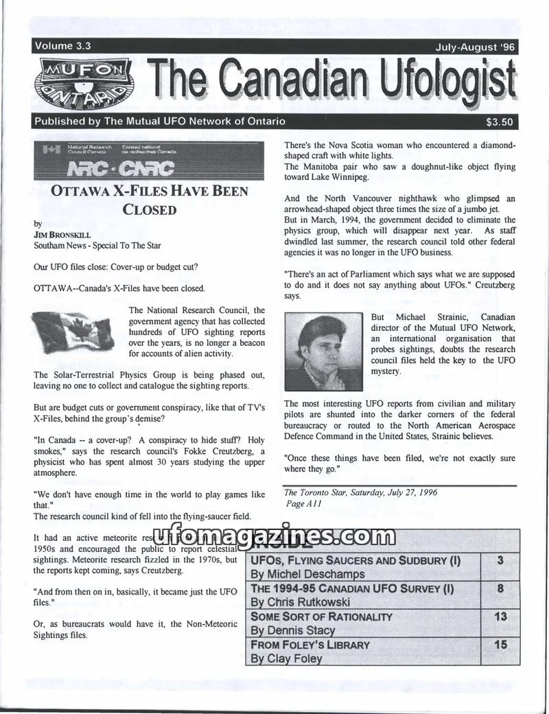 Cover of The Mutual UFO Network of Ontario issue Volume 3.3: The Canadian Ufologist